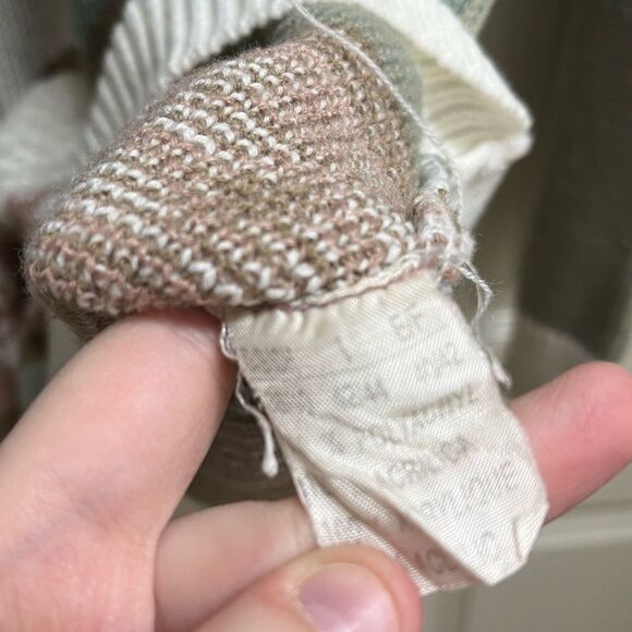 VTG 3D Terrier Dog Pink Green White Striped Fair Isle Knit Sweater SZ L - Picture 3 of 4